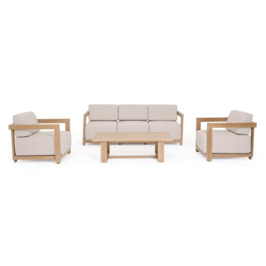 Zestaw ogrodowy drewniany Toledo sofa, dwa fotele, stolik kawowy