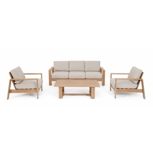 Zestaw ogrodowy drewniany Bergamo sofa, dwa fotele stolik kawowy