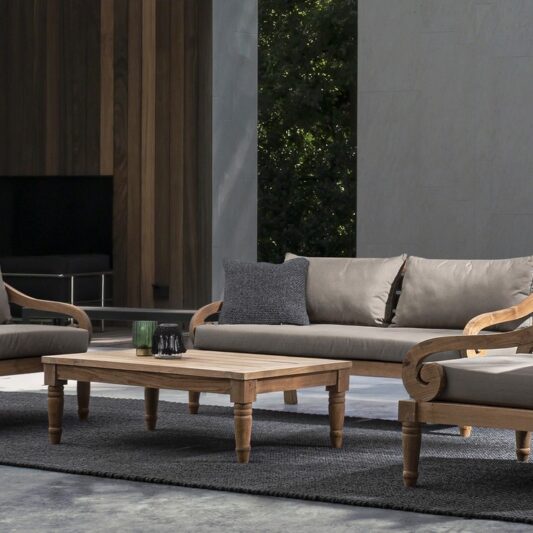 Zestaw ogrodowy Kavalan sofa, dwa fotele, stolik kawowy 115x65 bordowy