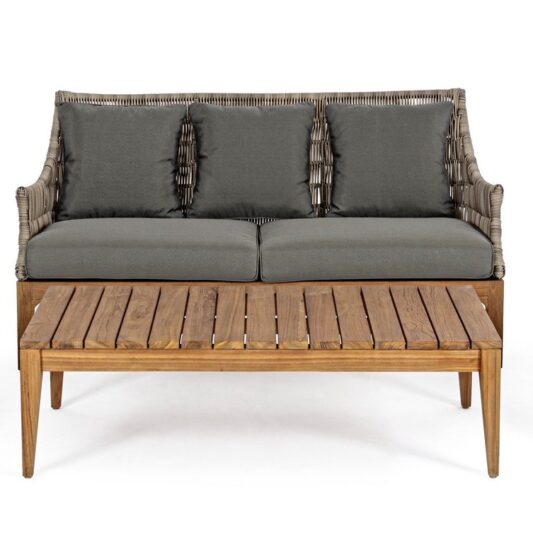 Zestaw Kaviano, sofa, dwa fotele, stolik kawowy drewniany