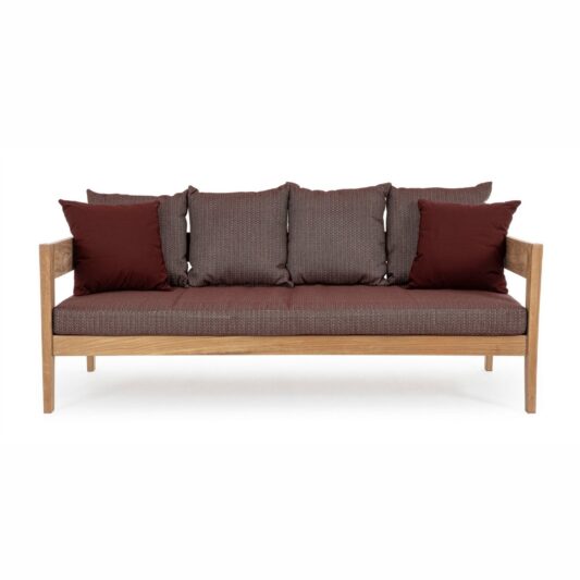Sofa Kovella drewniana 3-osobowa bordowa